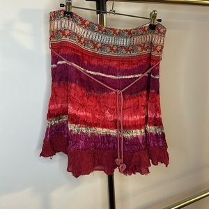 Free People Red Tie-Dye Satin Skirt